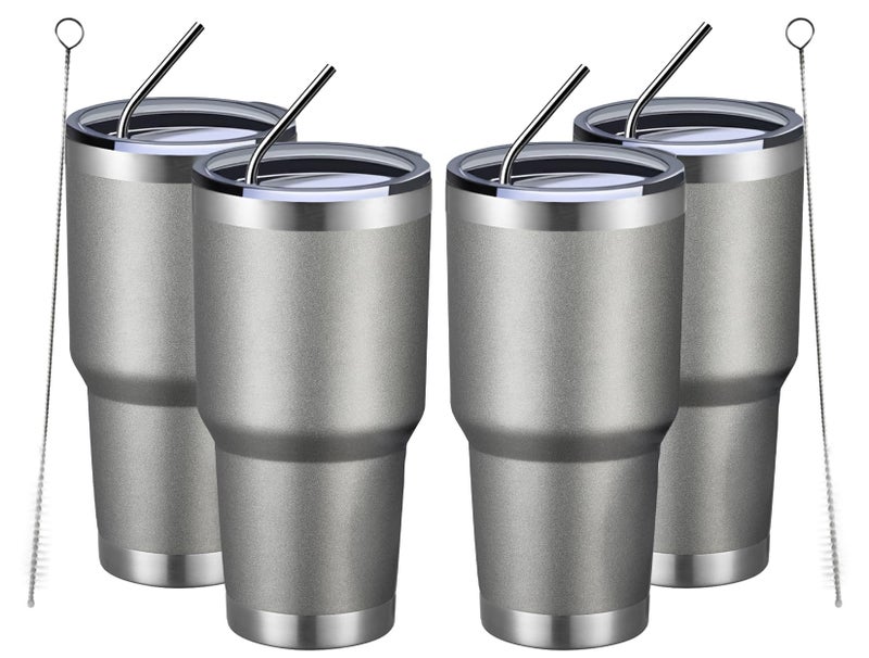MEWAY 30oz Insulated Tumbler With Lids and Straws,Stainless Steel Double Vacuum Coffee Tumbler Cup, Brush, Durable Powder Coated Coffee Cup for Cold & Hot Drinks, Office, Travel(Cold Grey,4 PACK) - Image 1